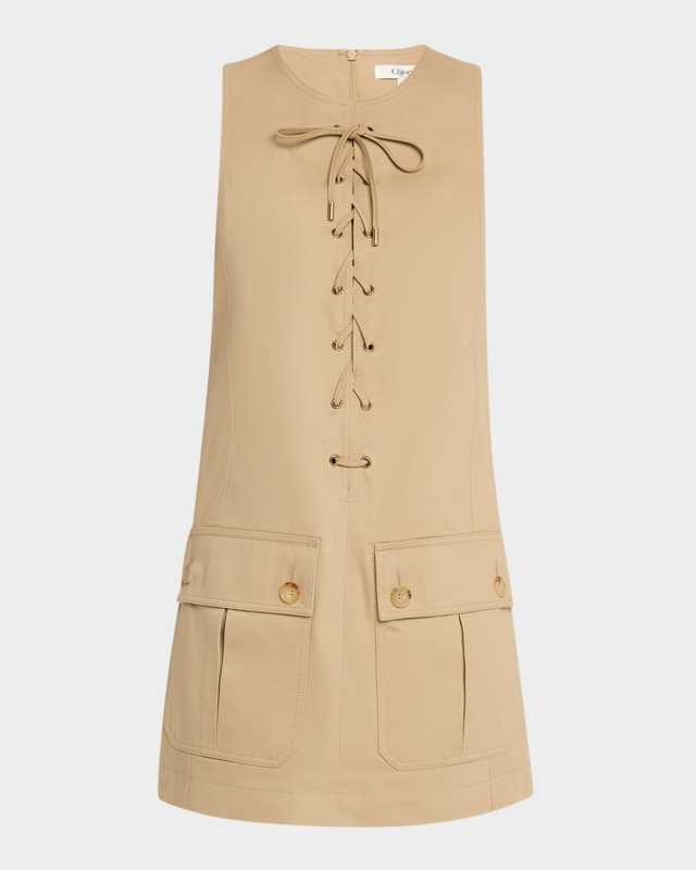 Lace-Up Sleeveless Mini Utility Dress